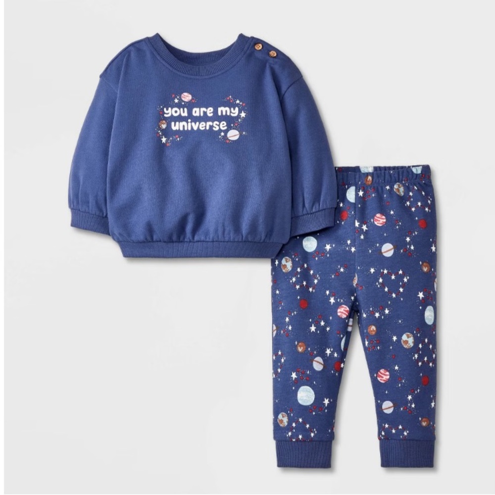 New! Baby Girls' Universe Space Fleece Set- Cat & Jack™ Blue Size 3-6M